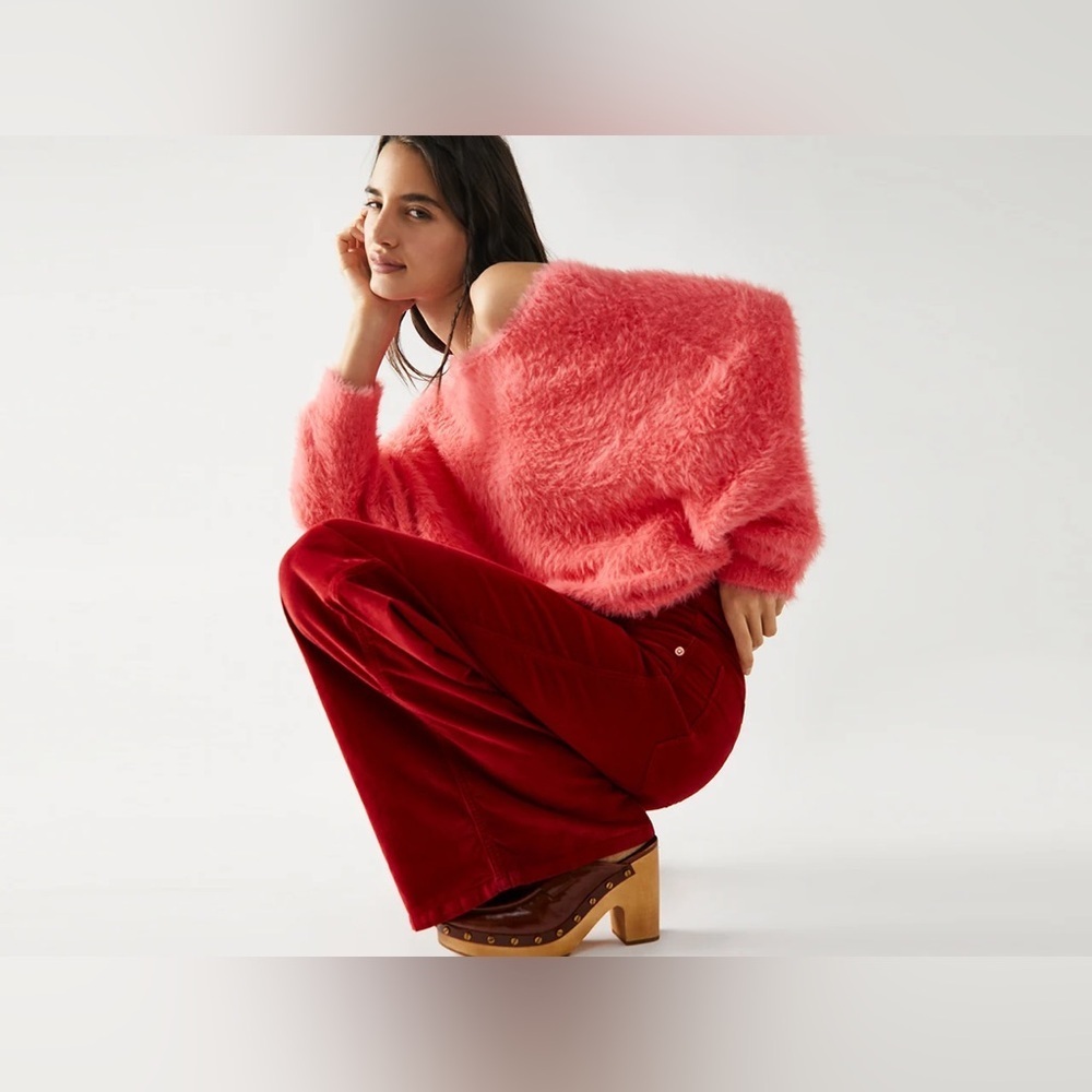 Free People One Crilla Eyelash Orangey Coral Sweater  Pullover XS